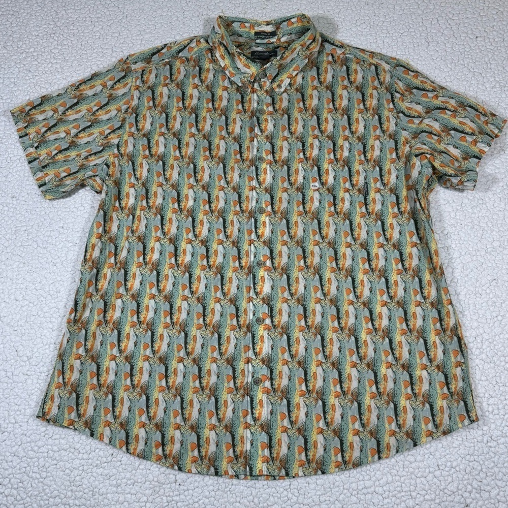 Eddie Bauer Kingston Fishing Mens Button Up Shirt Rainbow Trout size 2XL